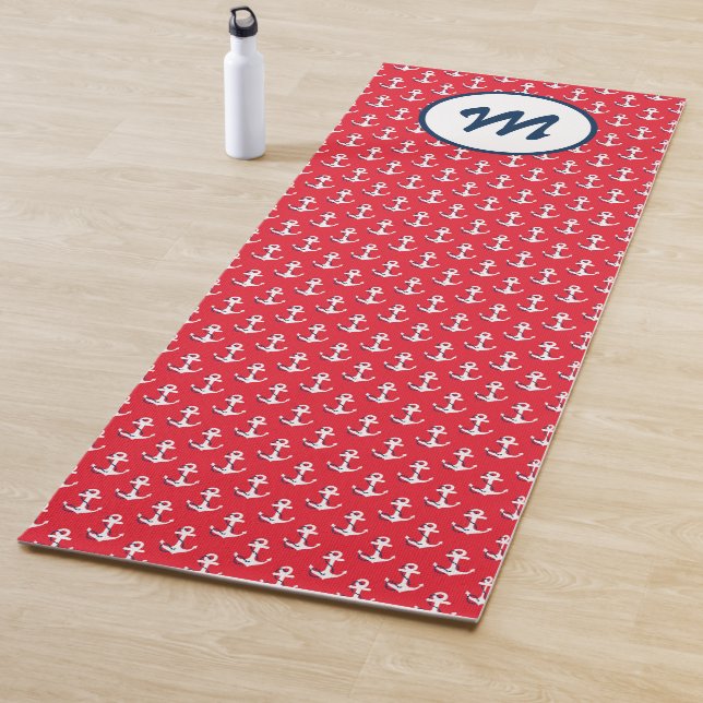 Modern Yoga Nautical Anchors Monogram Red Blue Yogamatte (Beispiel)