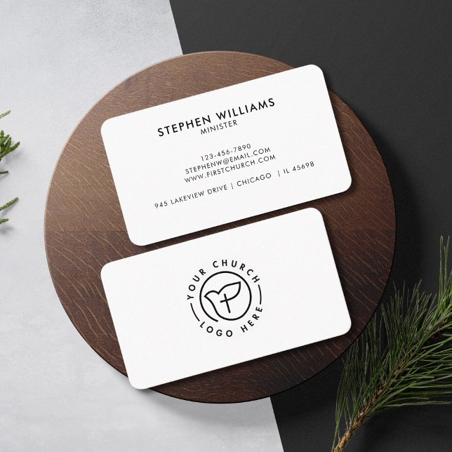 Modern Your Church Logo Ministerin Schwarz/Weiß Visitenkarte (Von Creator hochgeladen)