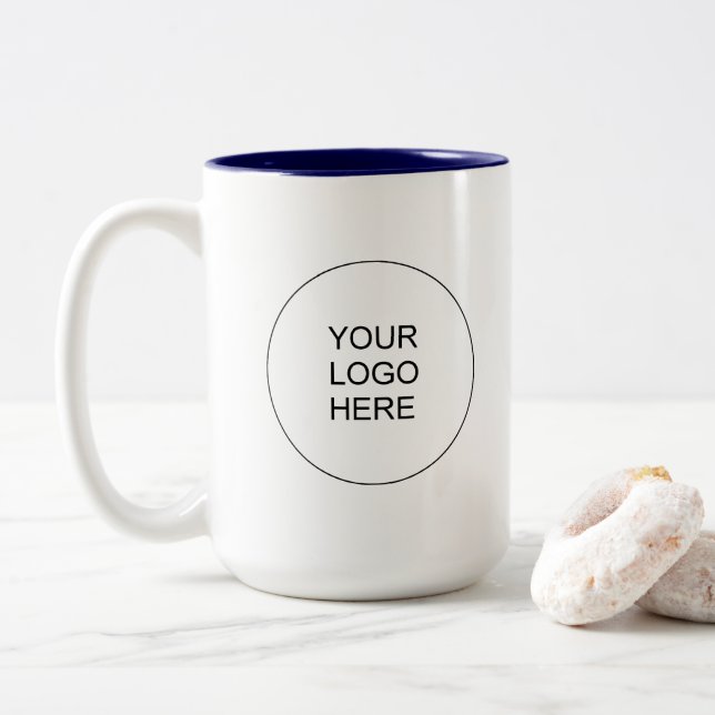 Modern Your Upload Business Logo Navy Blue White Zweifarbige Tasse (Mit Donut)
