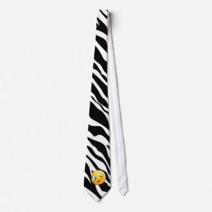 Modern Zebra Print, Emoji Winking Krawatte