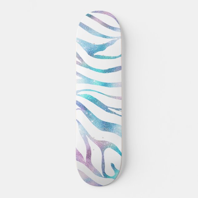 Modern Zebra Print Glam Blue Lila Glitzer Skateboard (Vorderseite)