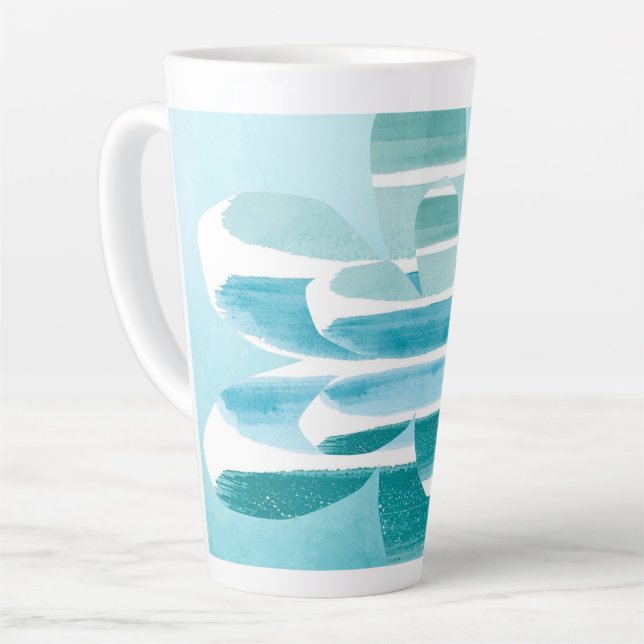 Modern Zen Blue Latte Mug – Minimal Abstract Art Milchtasse (Linke Ecke)