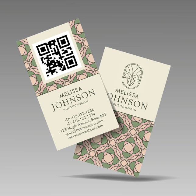 Modern Zen Holistic Health QR Code Business Card Visitenkarte (Von Creator hochgeladen)