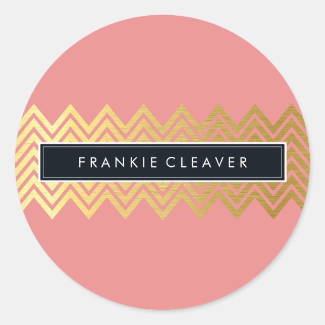 MODERN ZICKZACK PATTERN modische Goldkoralle Runder Aufkleber (Vorderseite)