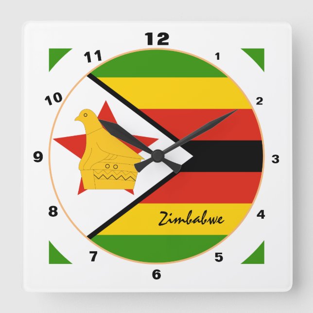 Modern Zimbabwe Flag, Zimbabwe Zuhause / design Quadratische Wanduhr (Vorderseite)