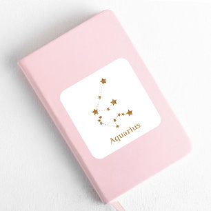 Modern Zodiac Sign Gold Aquarius   Element Air Quadratischer Aufkleber