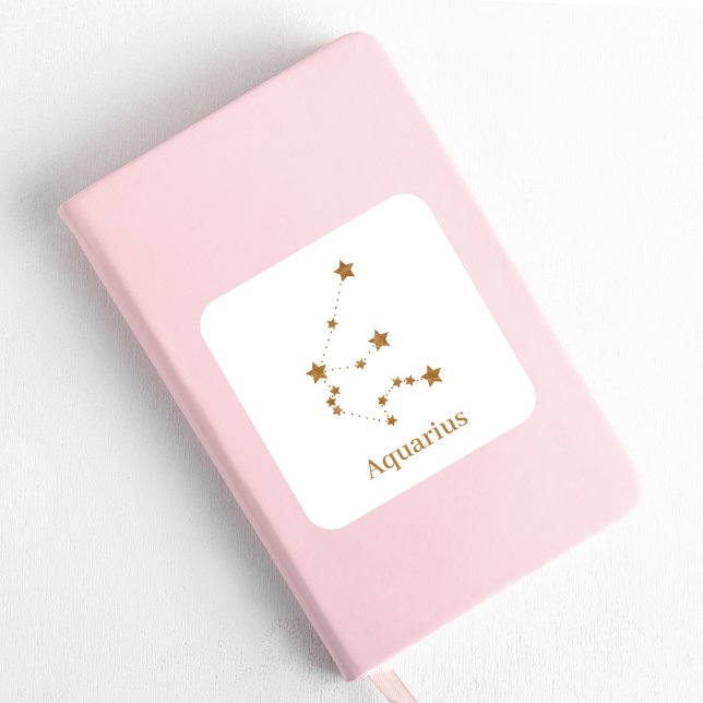 Modern Zodiac Sign Gold Aquarius | Element Air Quadratischer Aufkleber (Von Creator hochgeladen)