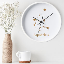 Modern Zodiac Sign Gold Aquarius | Element Air Runde Wanduhr