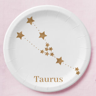 Modern Zodiac Sign Gold Taurus   Element Erde Pappteller