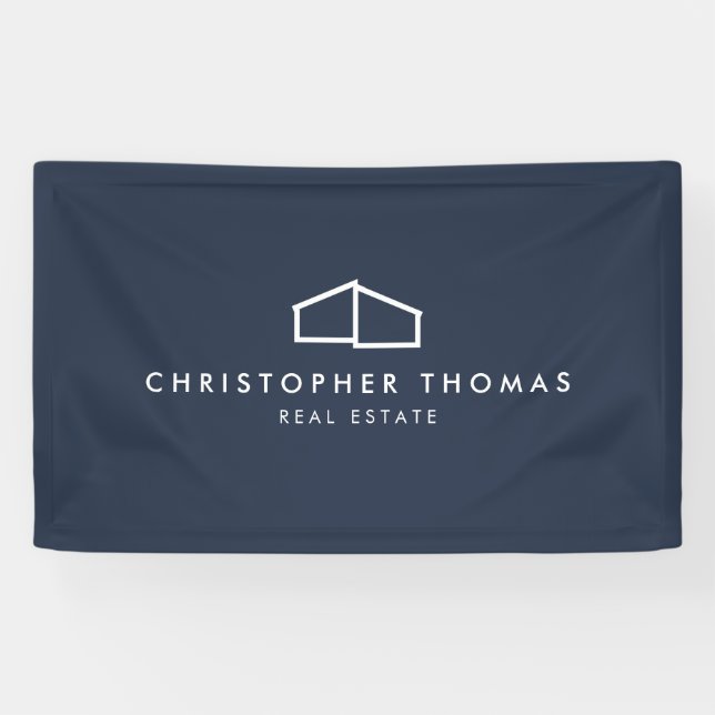 Modern Zuhause Logo Real Anwesen, Realtor Navy Blu Banner (Horizontal)