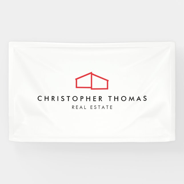 Modern Zuhause Logo Real Anwesen, Realtor Rot/Weiß Banner (Horizontal)
