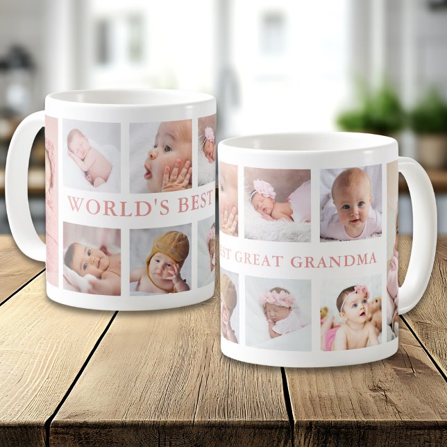 Moderne 10-Foto-Rosa Weltbeste Urgroßmutter Kaffeetasse (Von Creator hochgeladen)