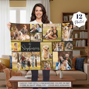 Moderne 12-Foto Collage Script-Familie Fleecedecke