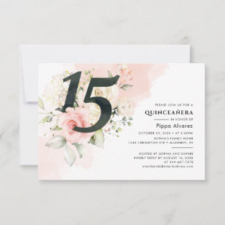 Moderne 15. Geburtstags Florale Pink Quinceanera Einladung
