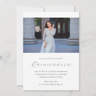 Moderne 15 Jahre Geburtstag Quinceañera Foto Weiß Einladung