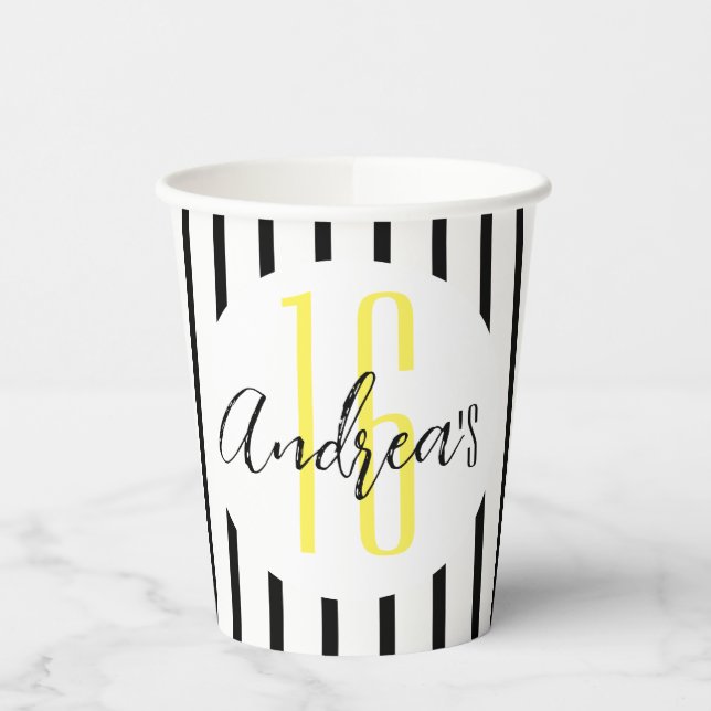 Moderne 16. Geburtstagsparty Papier-Tasse Pappbecher (Links)