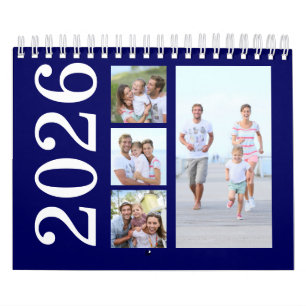 Moderne 17 Fotos Typografie Navy Blue 2025 Kalender