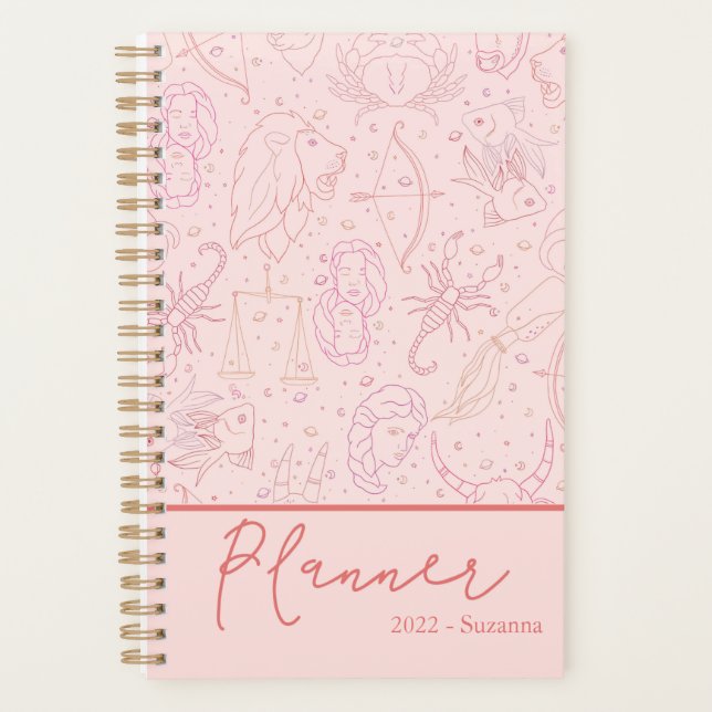 Moderne 2022 Script Blush Pink Astrologie  Planer (Vorderseite)