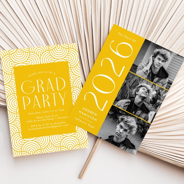 Moderne 2025 Yellow 3 Foto Graduation Party Einladung (Von Creator hochgeladen)