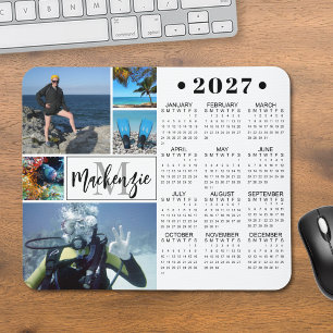 Moderne 2026 Kalender 5 Fotos Monogramm Name Mousepad