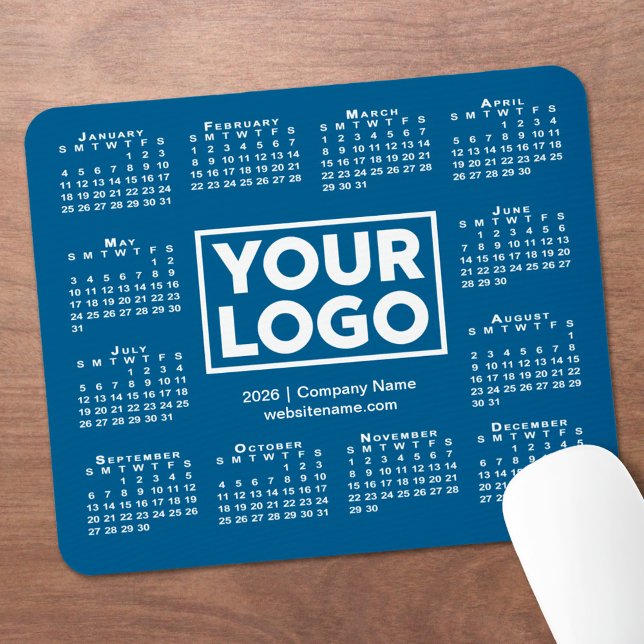 Moderne 2026 Kalender Geschäft Logo Blau Mousepad (Modern 2026 Calendar Business Logo Blue Mouse Pad, in situ)