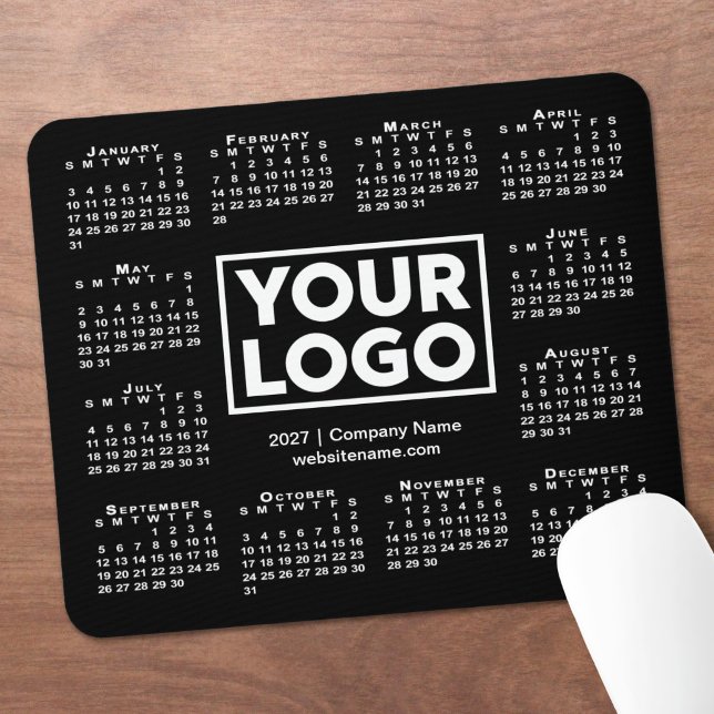 Moderne 2027 Kalender Geschäft Logo Schwarz Mousepad (Modern 2027 Calendar Business Logo Black Mouse Pad in situ)