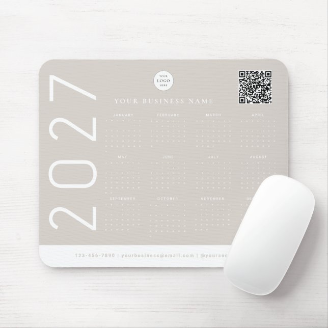 Moderne 2027 Kalender Neutrales Beige Geschäftslog Mousepad (Mit Mouse)