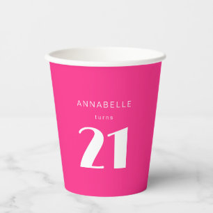 Moderne 21. Einundzwanzigste Hot-Pink-Geburtstagsf Pappbecher