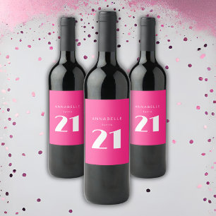 Moderne 21. Einundzwanzigste Hot Pink Geburtstagsf Weinetikett
