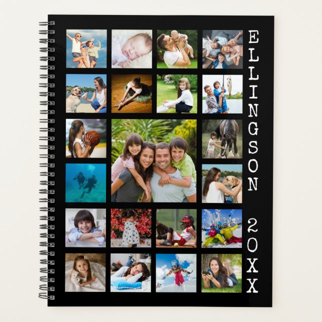 Moderne 21 Foto Collage Family Black Personalisier Planer (Vorderseite)