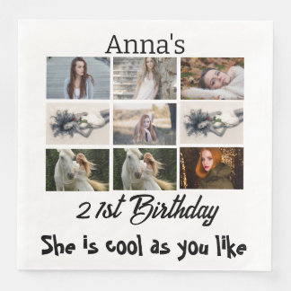 Moderne 21. Geburtstag personalisiert 9 FotoCollag Serviette