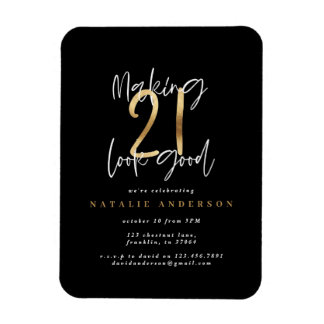 Moderne 21. Geburtstagstypografie in Schwarz und G Magnet