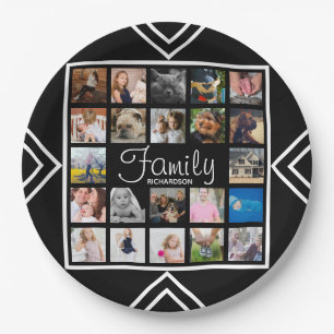 Moderne 22-Familie Foto Collage & Name Pappteller