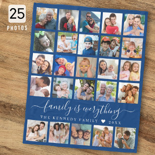 Moderne 25 Foto-Collage-Zitat Familienname Blau Fleecedecke