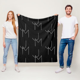 Moderne 2 Anfangsbuchstaben Muster | Schwarz & Wei Fleecedecke