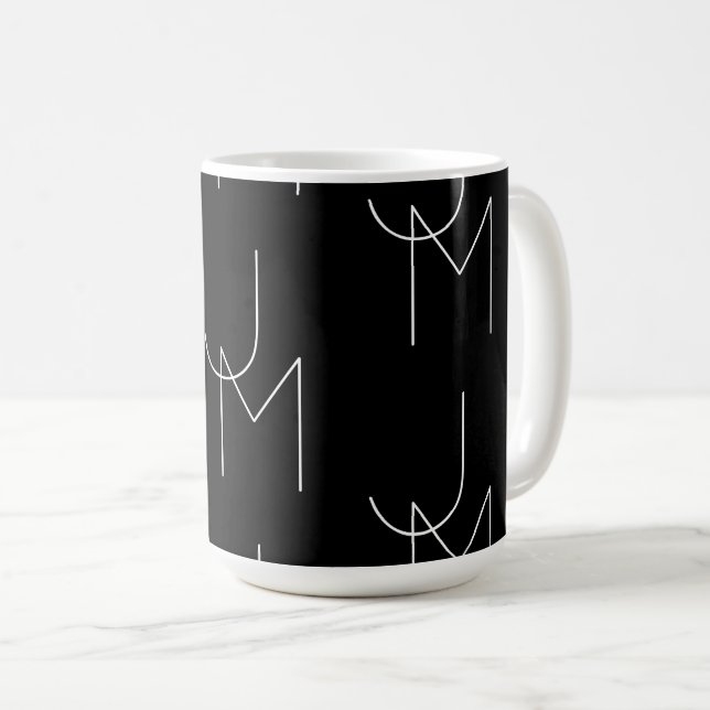 Moderne 2 Anfangsbuchstaben Muster | Schwarz & Wei Kaffeetasse (VorderseiteRechts)