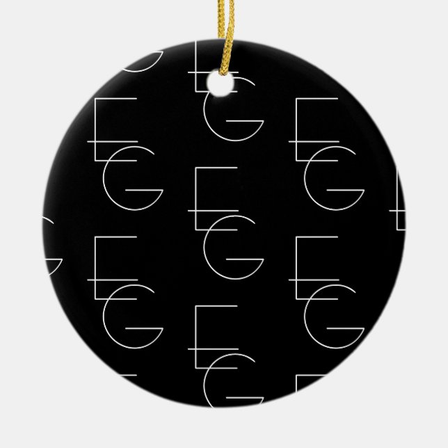 Moderne 2 Anfangsbuchstaben Muster | Schwarz & Wei Keramik Ornament (Vorne)