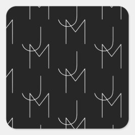 Moderne 2 Anfangsbuchstaben Muster | Schwarz & Wei Quadratischer Aufkleber