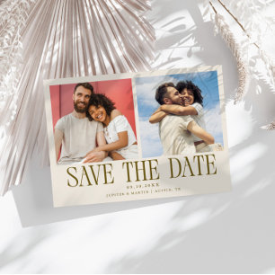 Moderne 2-Foto-Cream-Hochzeit Save The Date