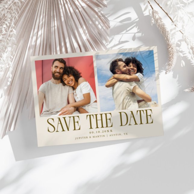 Moderne 2-Foto-Cream-Hochzeit Save The Date (Von Creator hochgeladen)