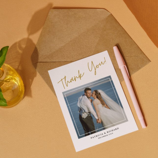 Moderne 2-Foto Doppelseitige Hochzeit Vielen Dank Dankeskarte (double sided wedding thank you cards with pixtures)