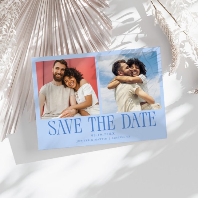Moderne 2-Foto-Eisblaue Hochzeit Save The Date (Von Creator hochgeladen)