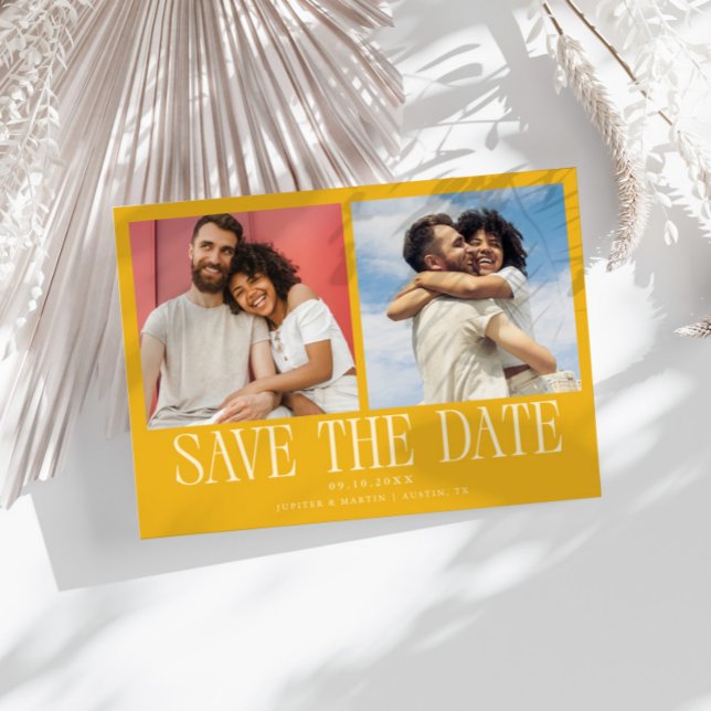 Moderne 2-Foto-Gelbe Hochzeit Save The Date (Von Creator hochgeladen)