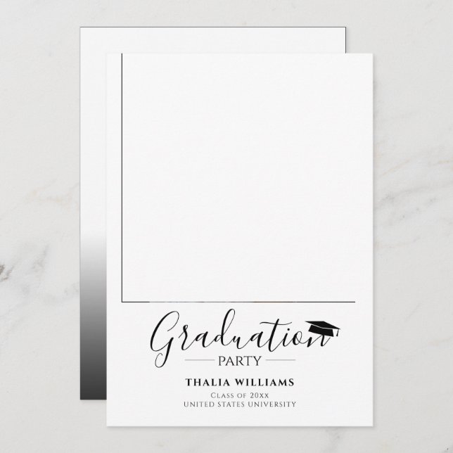 Moderne 2-Foto-Graduierungsparty Einladung (Vorne/Hinten)