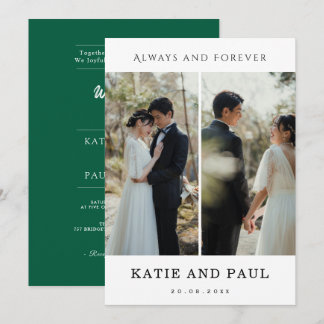 Moderne 2-Foto-Hochzeitseinladung | Weiß Elegant Einladung