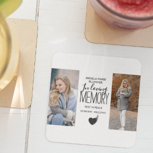 Moderne 2-Foto-In-Loving-Memory-Hommage Rechteckiger Pappuntersetzer