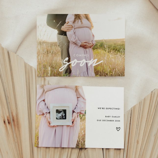 Moderne 2-Foto-Kindergartenschwangerschaft Ankündigung (Von Creator hochgeladen)