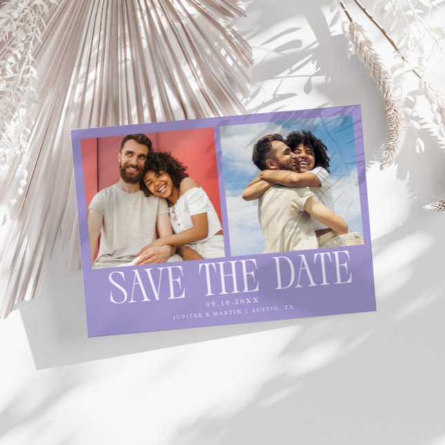 Moderne 2-Foto-Lilal-Hochzeit Save The Date (Von Creator hochgeladen)