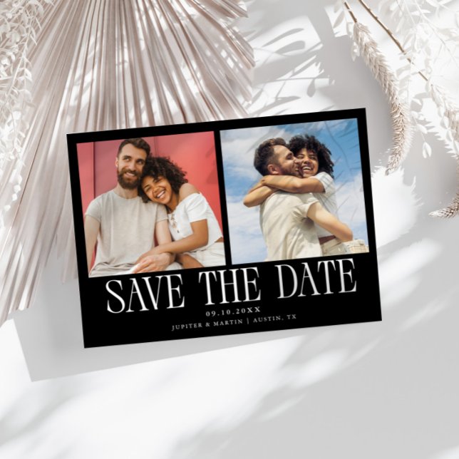Moderne 2-Foto-Schwarze Hochzeit Save The Date (Von Creator hochgeladen)