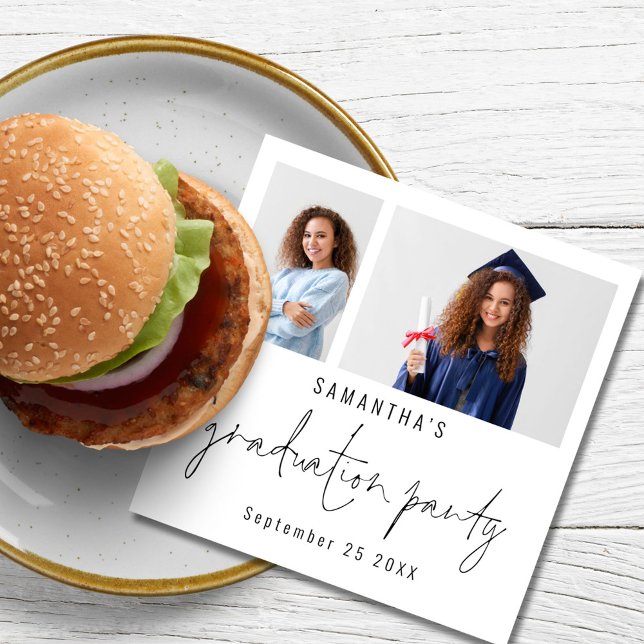 Moderne 2-Foto-Script-Name-Datumspartei Serviette (Von Creator hochgeladen)